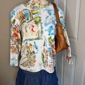 Chico’s Vintage Euro Summer Y2K Graphic Top 100% Cotton